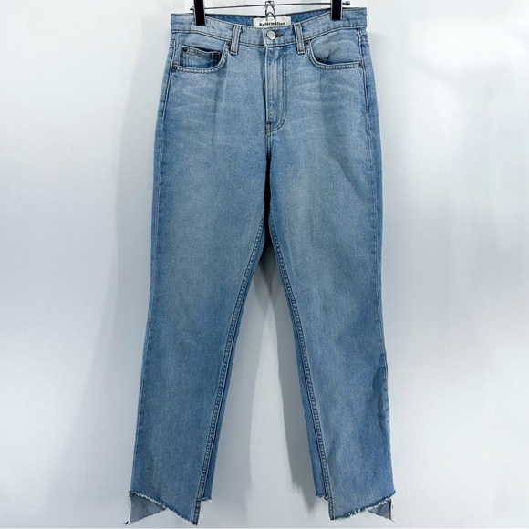 Reformation Denim - Reformation Light Blue High Rise Straight Leg Asymmetrical Raw Hem Size 27